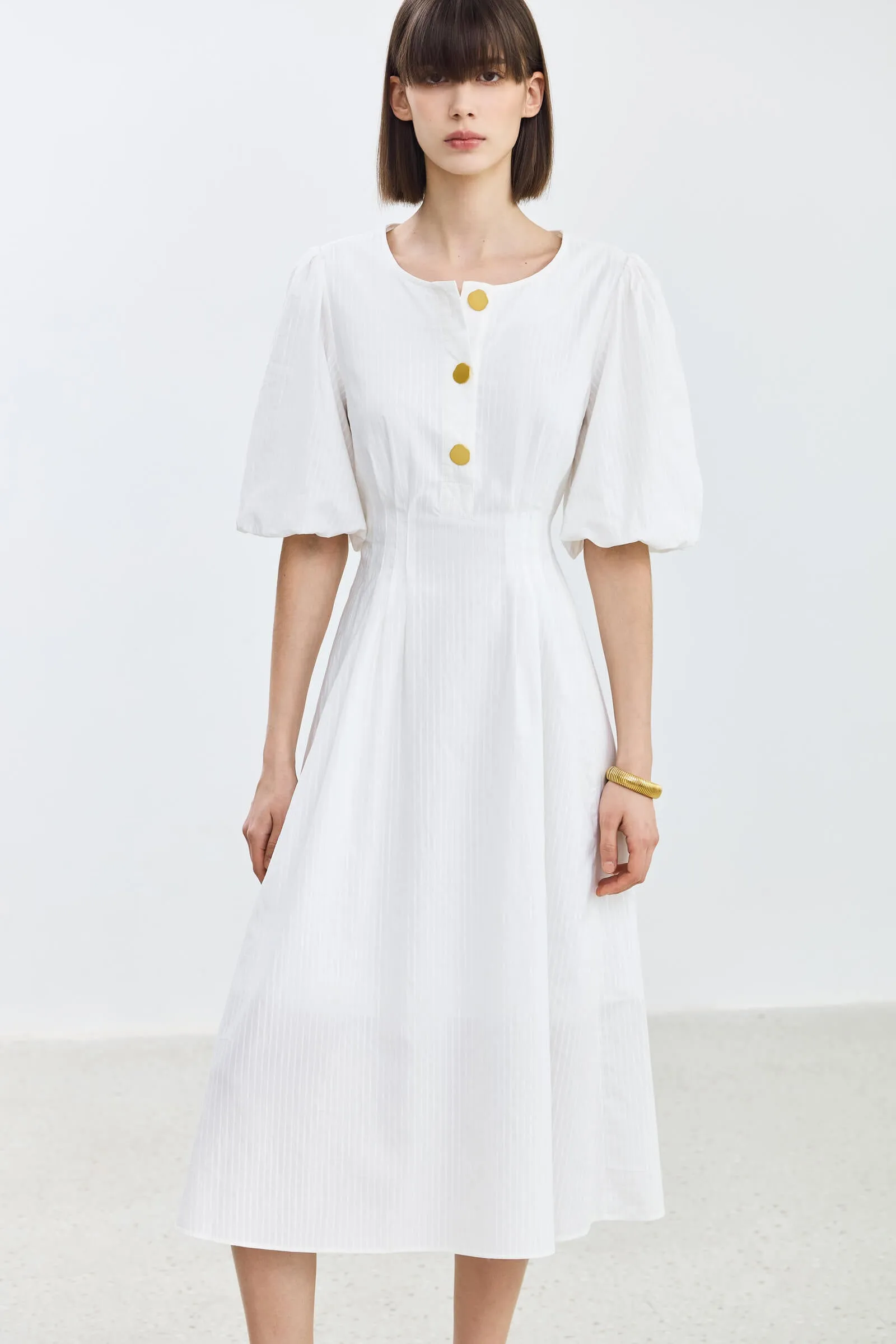 LILY Puff Sleeve Cinched Waist Dress