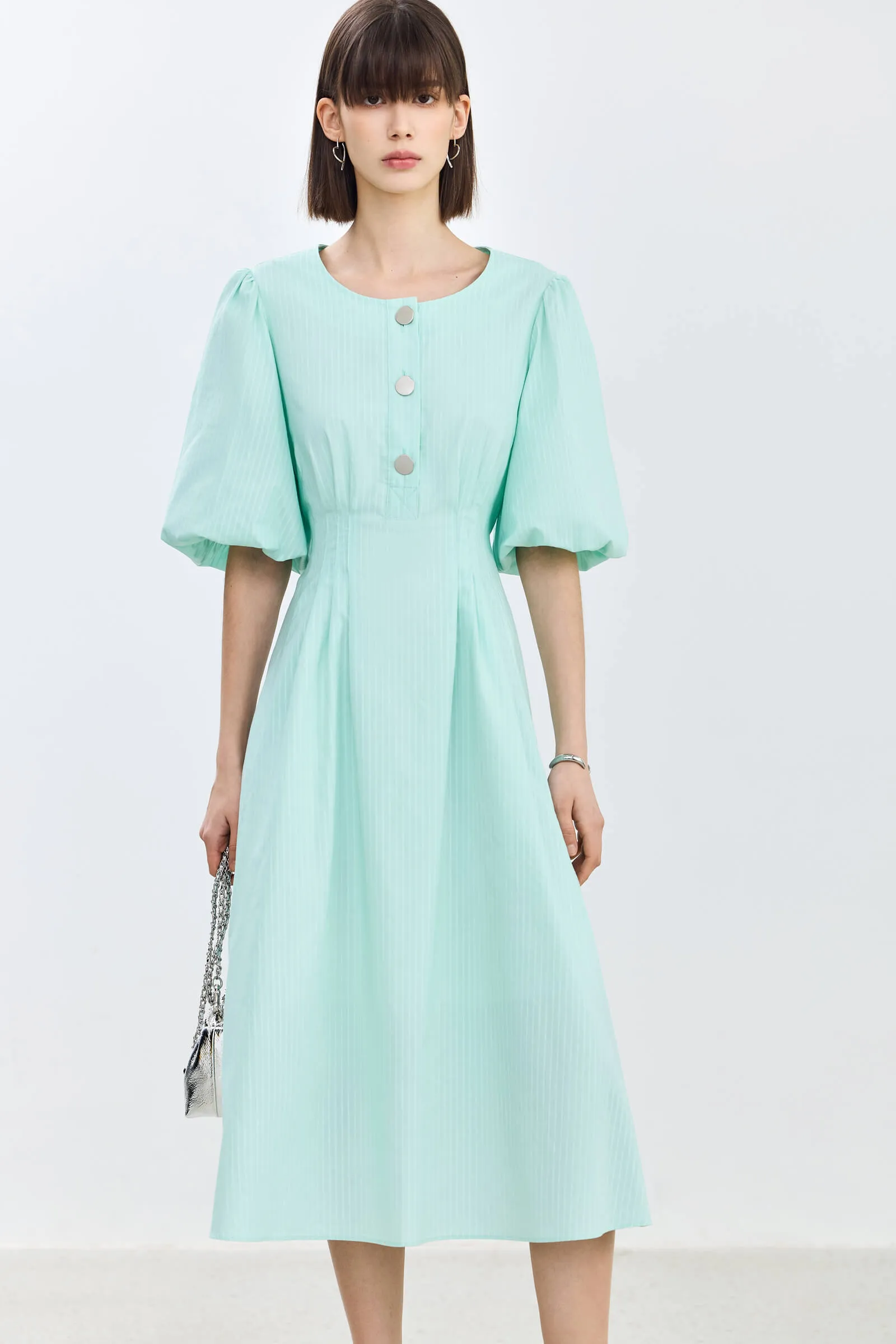 LILY Puff Sleeve Cinched Waist Dress