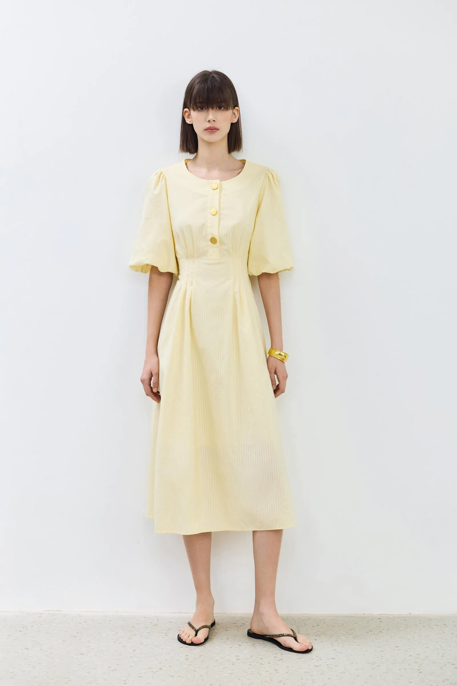 LILY Puff Sleeve Cinched Waist Dress