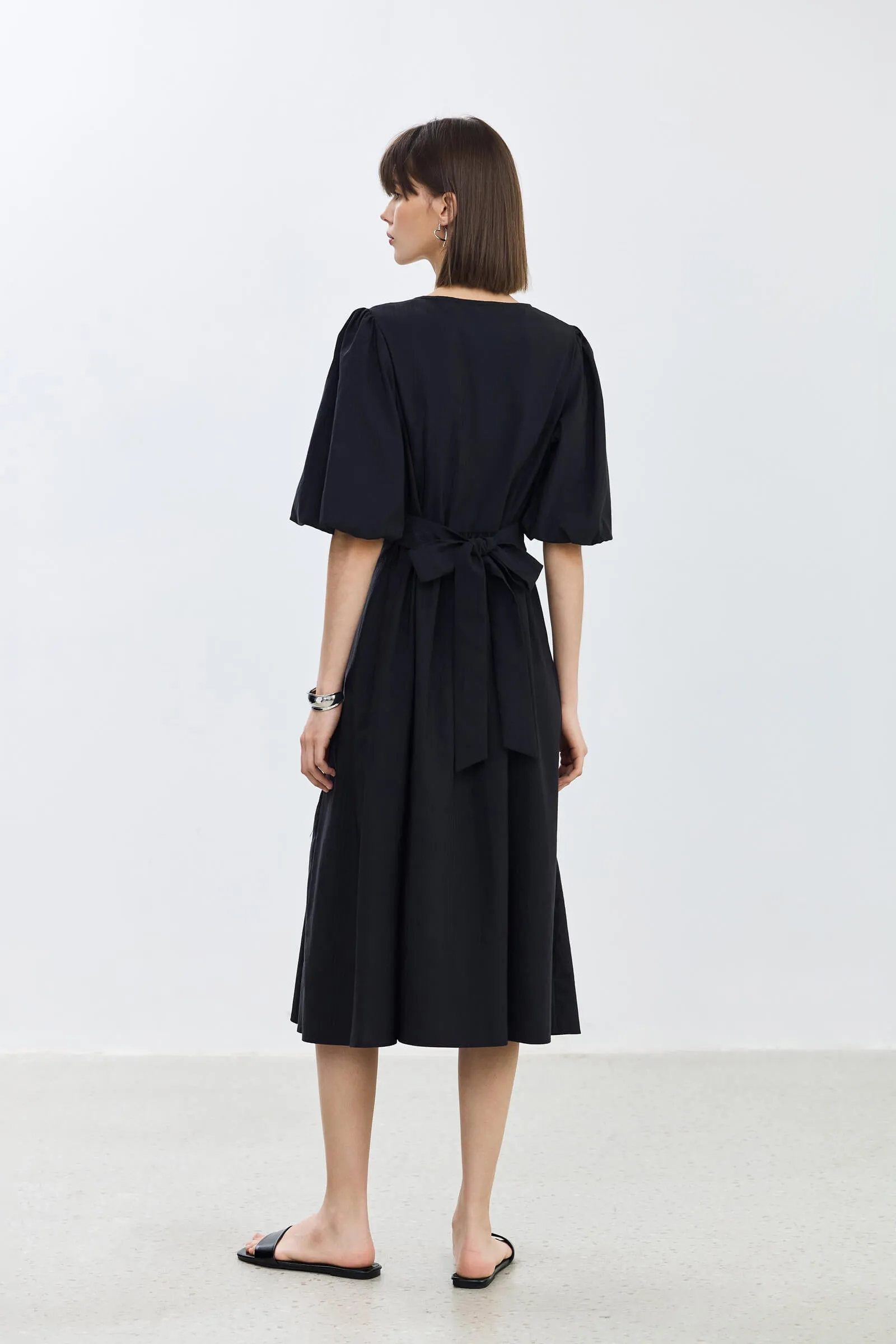 LILY Puff Sleeve Cinched Waist Dress