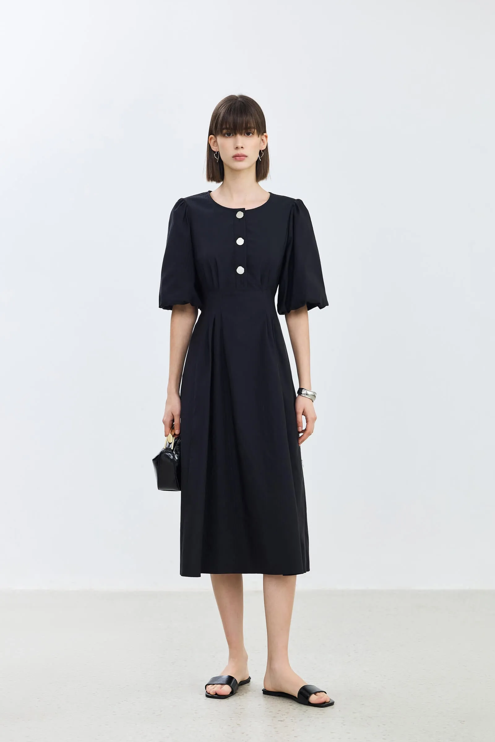 LILY Puff Sleeve Cinched Waist Dress