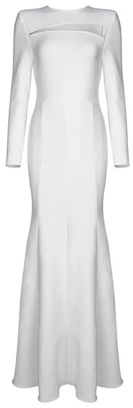 Long Mesh-Panel White Bodycon Gown