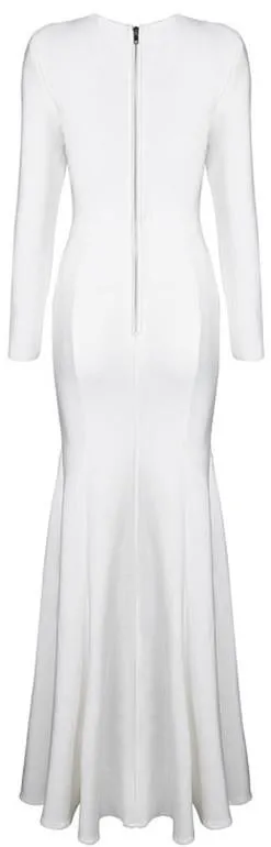 Long Mesh-Panel White Bodycon Gown