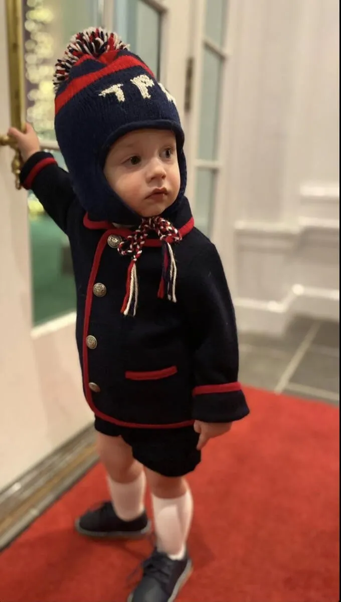 Marae Boys / Girls Luxury Classic Jacket Coat - Navy Blue with Red Trim & Coin Buttons