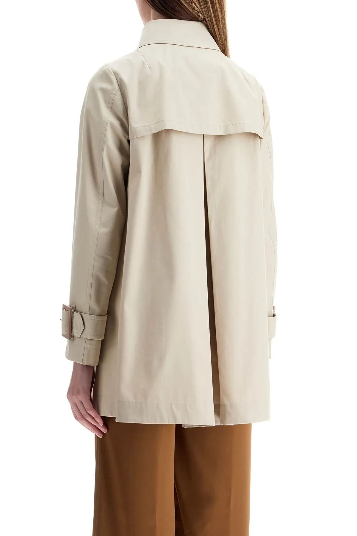 medium length waterproof beige cotton trench coat with buttons