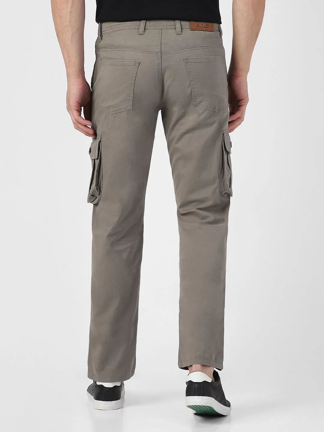 Men's Grey Regular Fit Solid Cargo Chino Pant with 6 Pockets