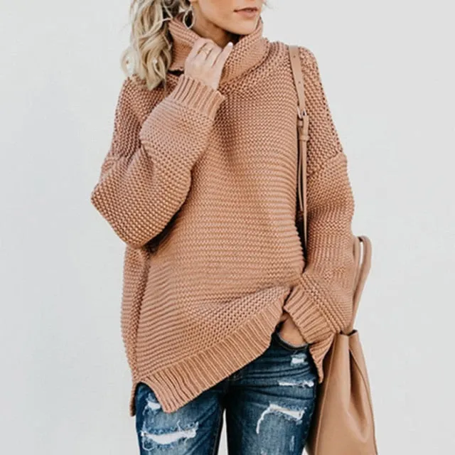OLOEY 2021 Women Pullover Turtle Neck Winter Clothes Warm Knitted Oversized Sweaters Top