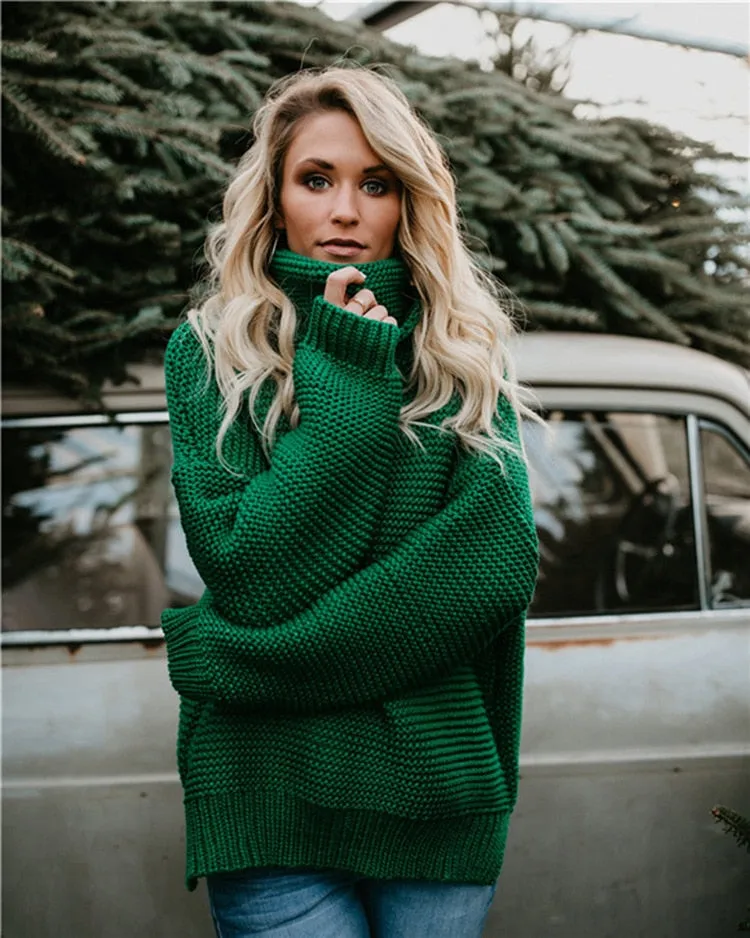 OLOEY 2021 Women Pullover Turtle Neck Winter Clothes Warm Knitted Oversized Sweaters Top