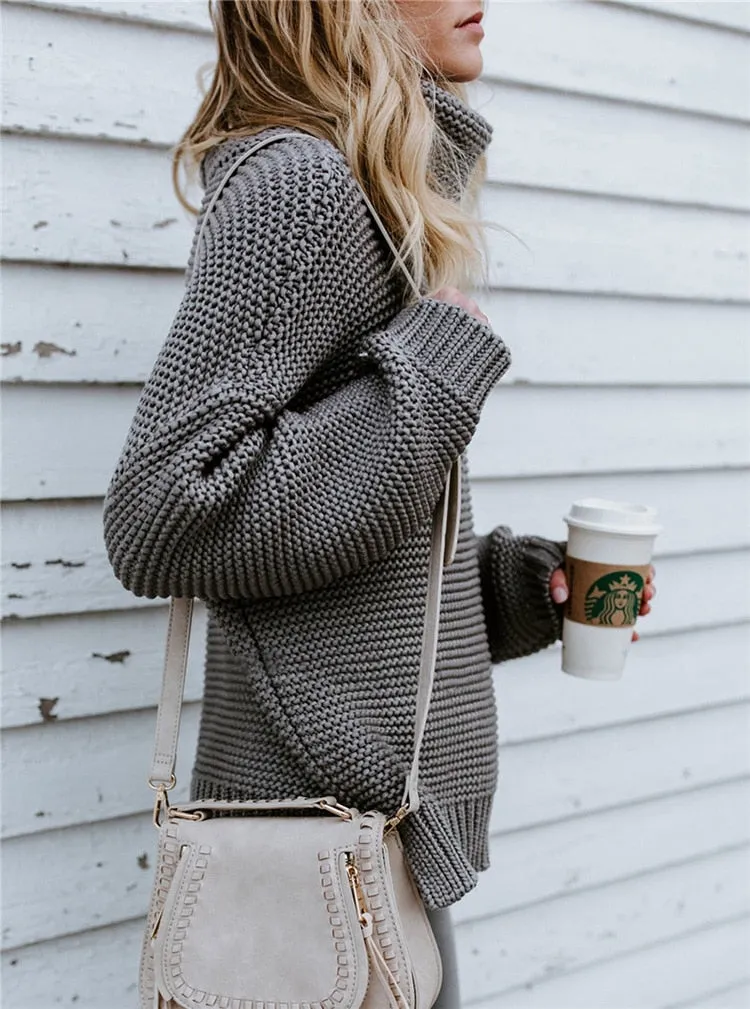 OLOEY 2021 Women Pullover Turtle Neck Winter Clothes Warm Knitted Oversized Sweaters Top