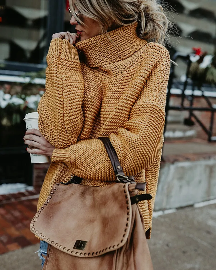 OLOEY 2021 Women Pullover Turtle Neck Winter Clothes Warm Knitted Oversized Sweaters Top