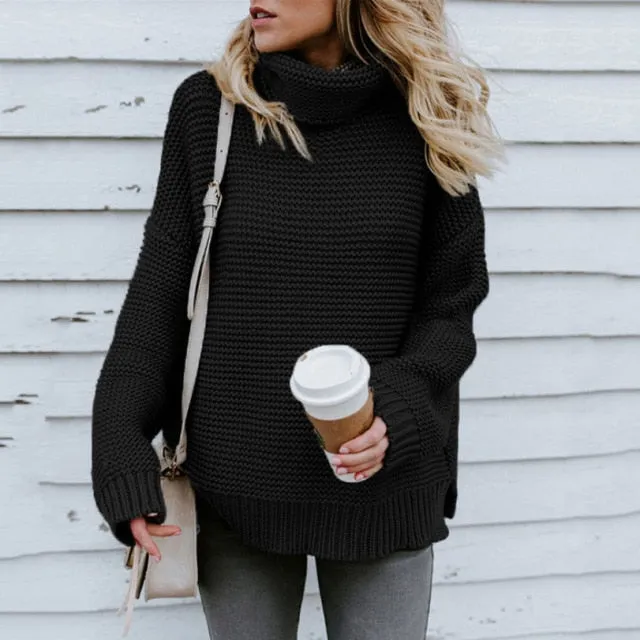 OLOEY 2021 Women Pullover Turtle Neck Winter Clothes Warm Knitted Oversized Sweaters Top