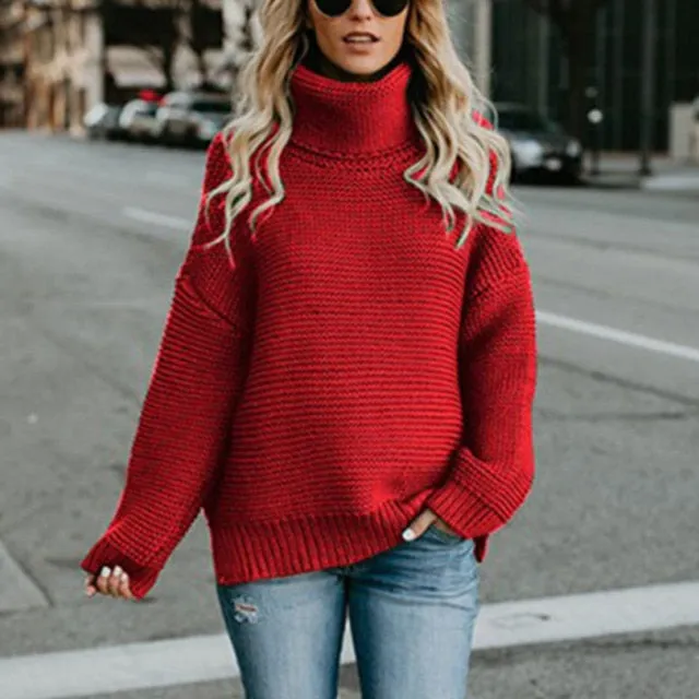 OLOEY 2021 Women Pullover Turtle Neck Winter Clothes Warm Knitted Oversized Sweaters Top