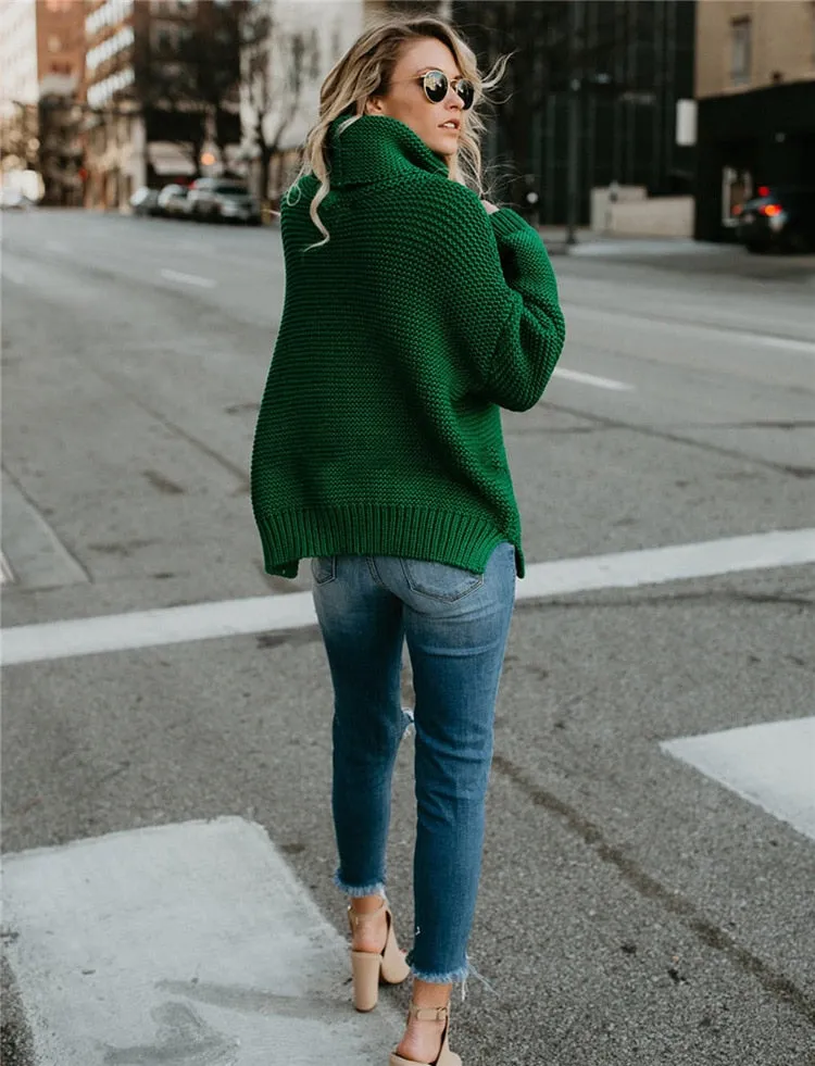 OLOEY 2021 Women Pullover Turtle Neck Winter Clothes Warm Knitted Oversized Sweaters Top