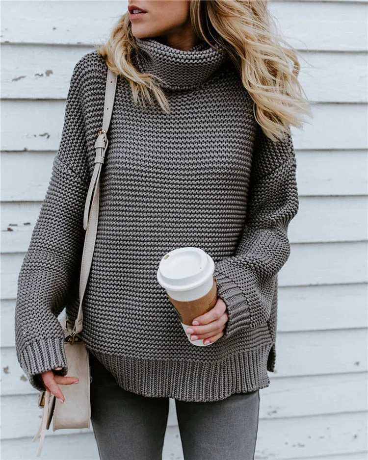 OLOEY 2021 Women Pullover Turtle Neck Winter Clothes Warm Knitted Oversized Sweaters Top