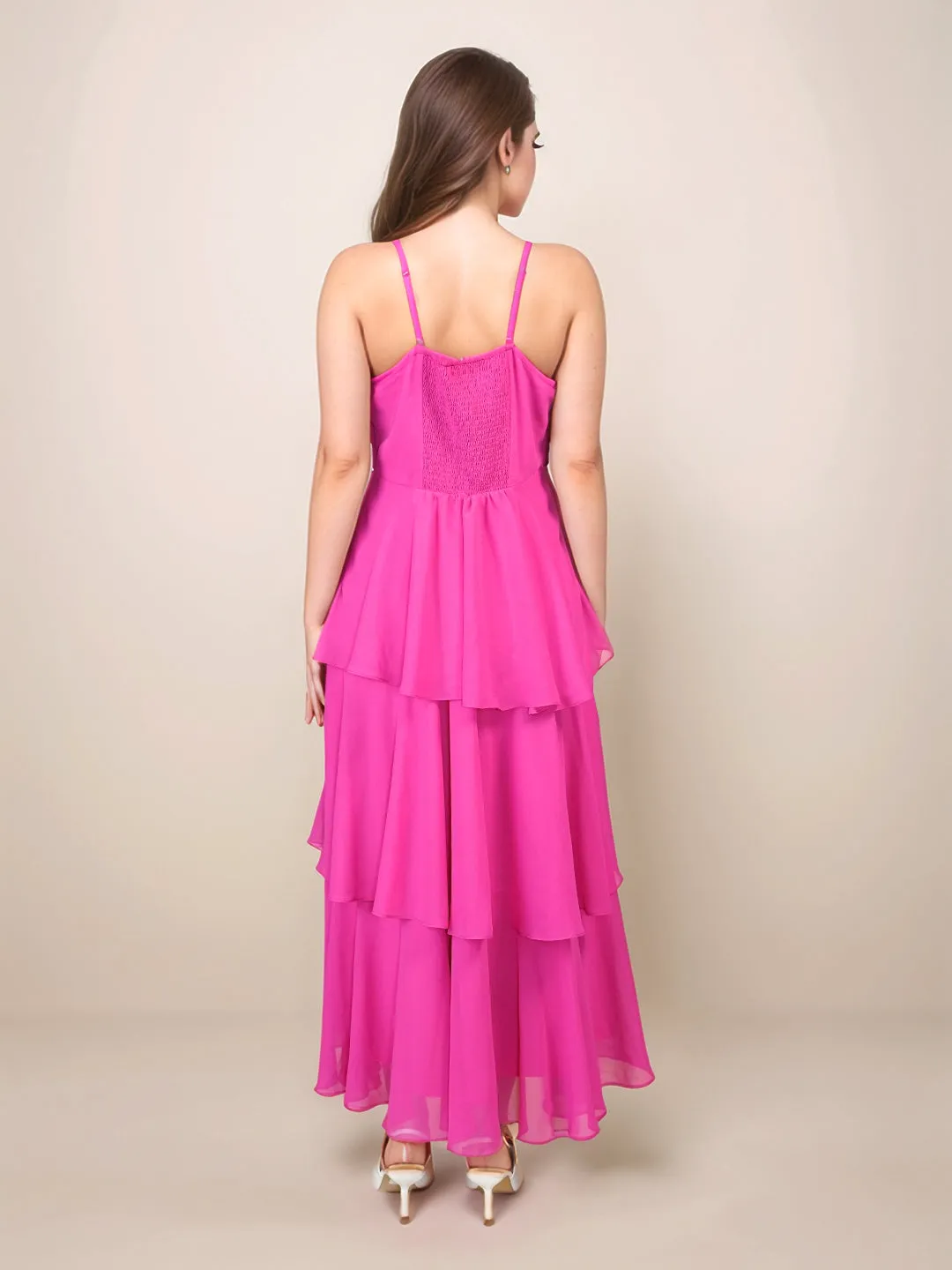 Pink Solid Relaxed Fit Midi Dress