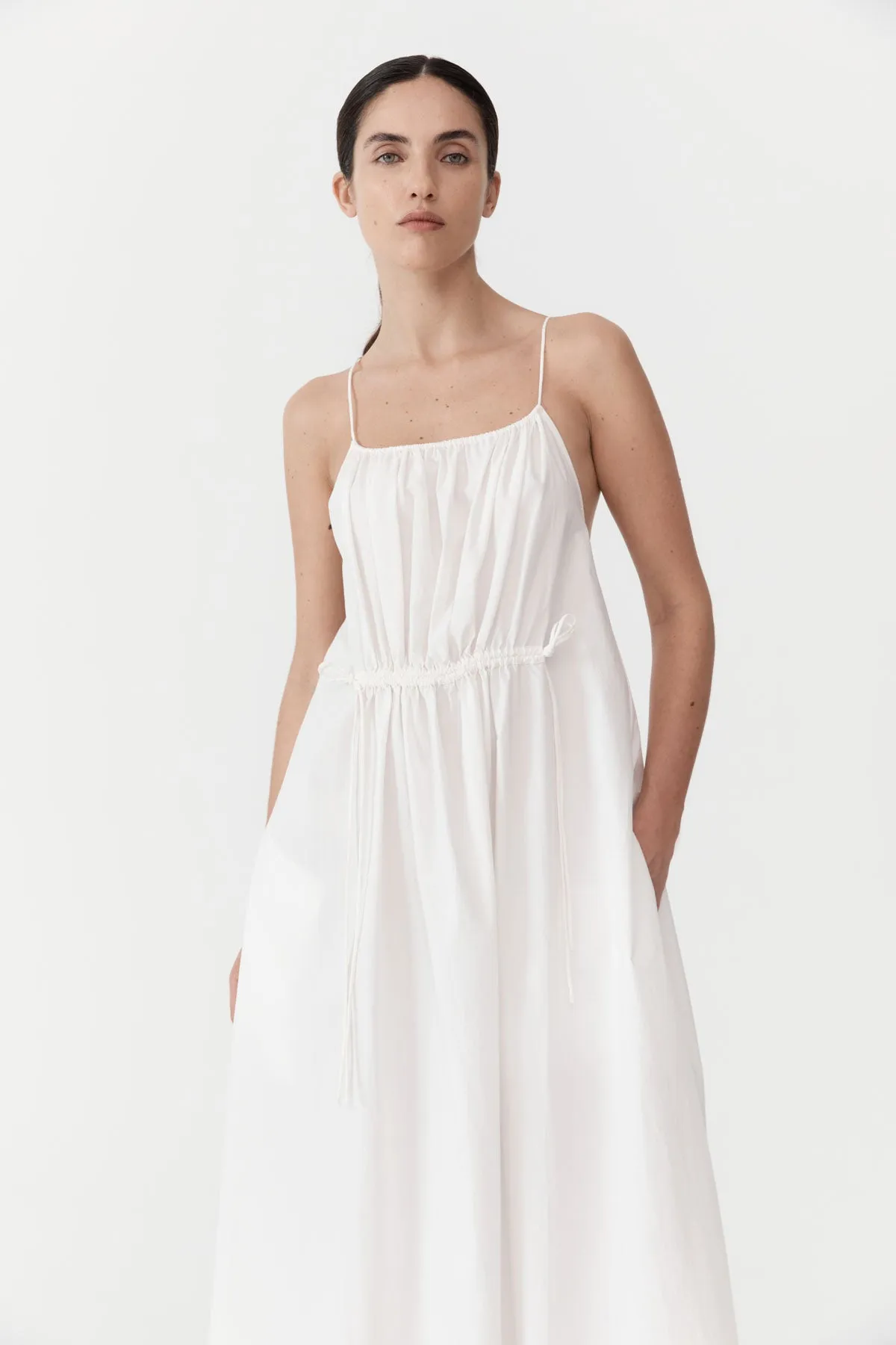 Relaxed Drawstring Dress - White