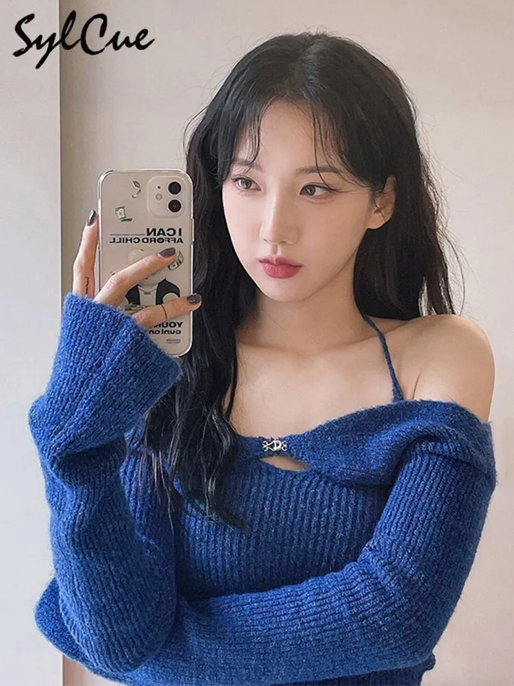 Sexy Off-Shoulder All-Match Solid Color Intellectual Casual Comfortable Double-Collar Commuter Women's Short Top T-shirt