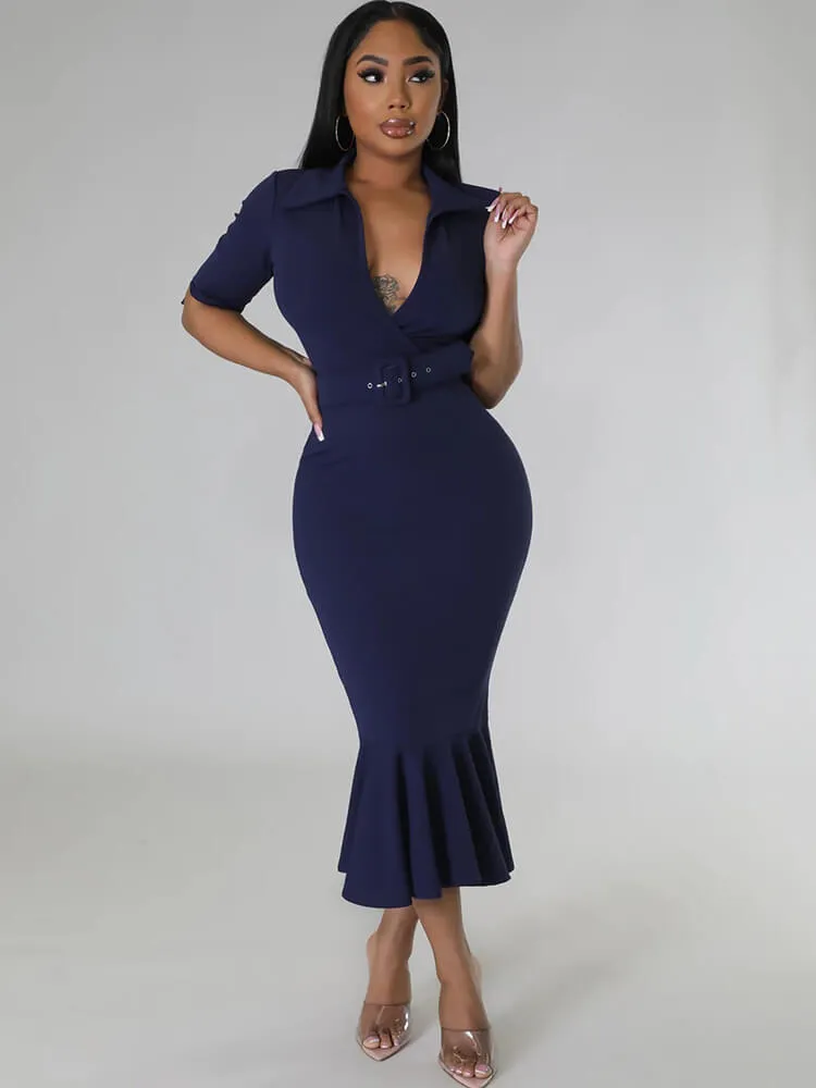 Short Sleeve V Neck Bodycon Midi Dresses