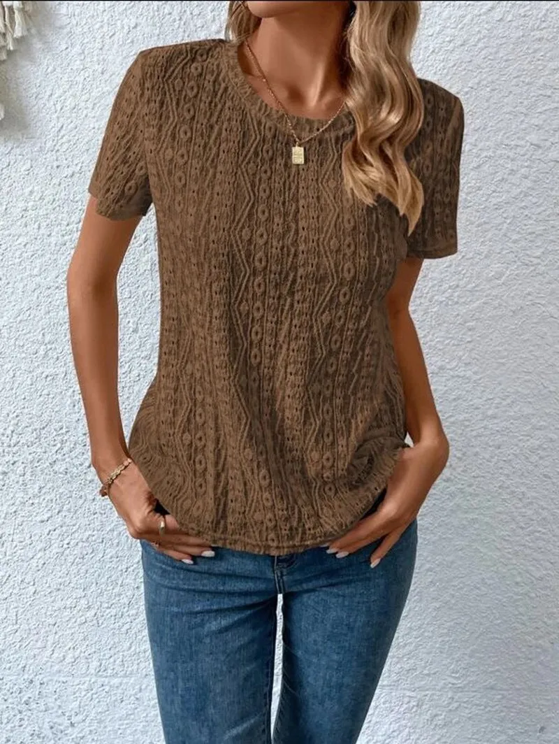 Summer Solid Color Sleeve Hollowed Leisure Blouses