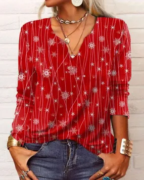 V-neck Elegant Snowflake Blouse