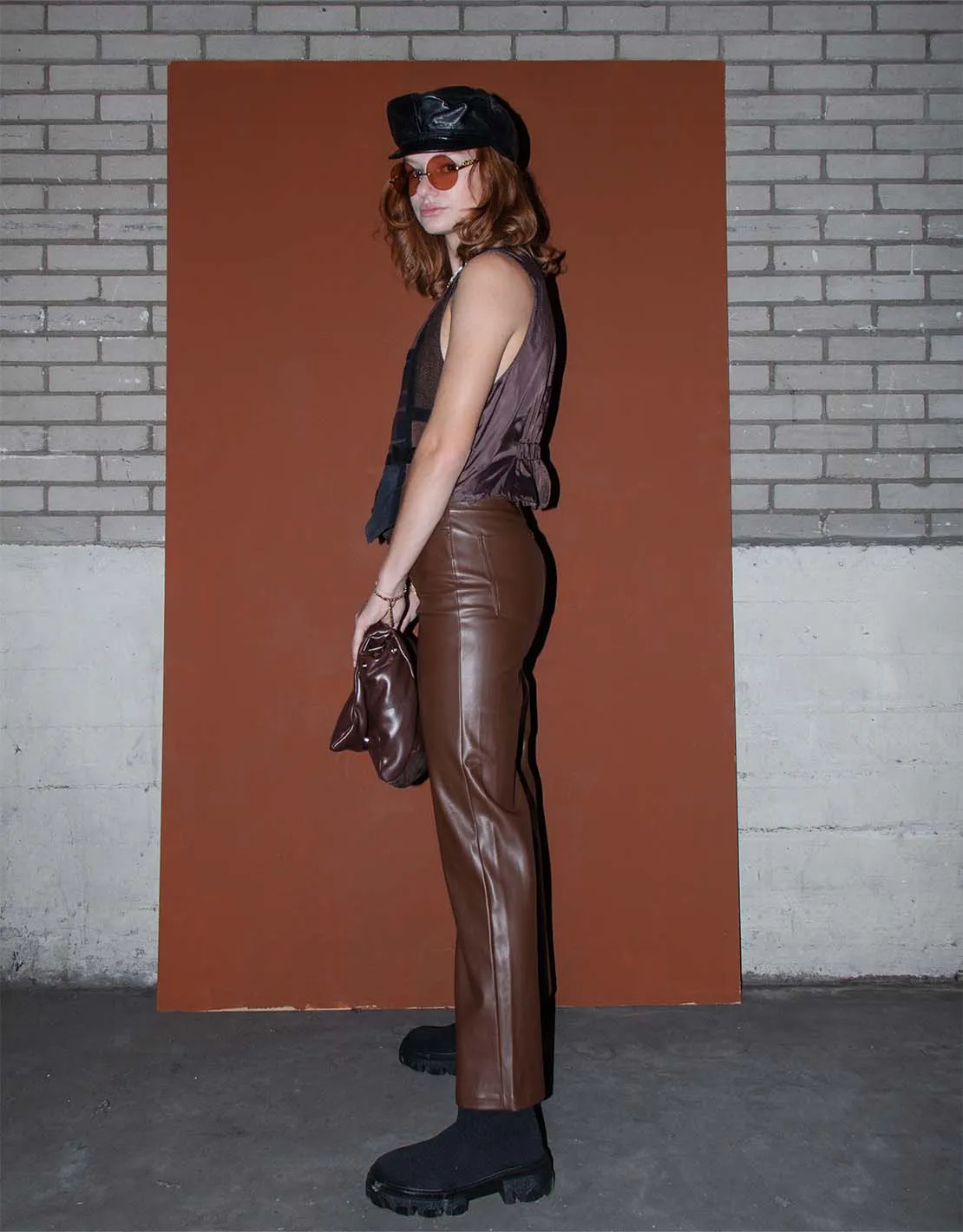 Vegan leather straight trousers