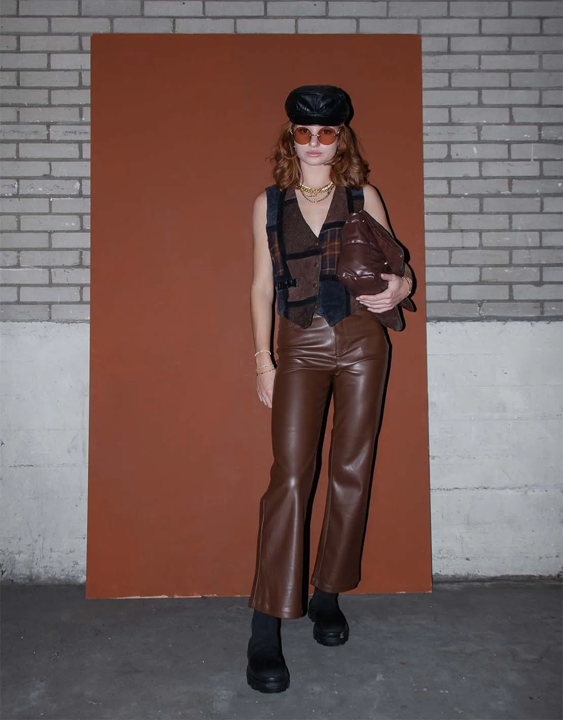 Vegan leather straight trousers