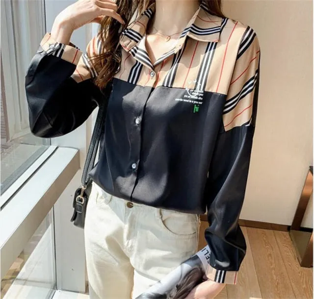 VenusFox Office Lady Blouses Long Sleeved Leopard Print