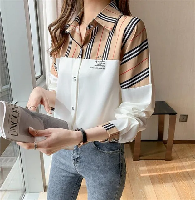 VenusFox Office Lady Blouses Long Sleeved Leopard Print