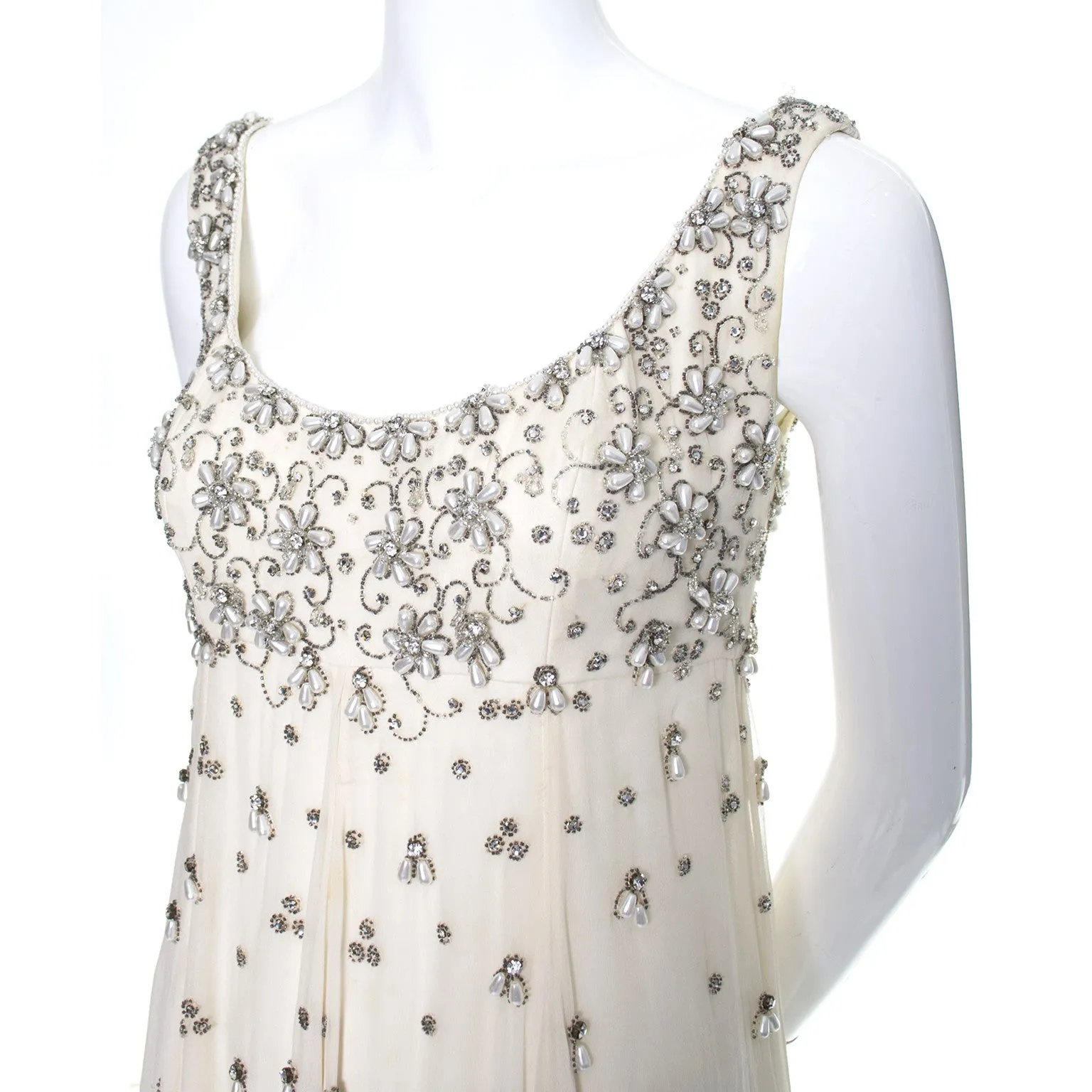 Victoria Royal Beaded Ivory Silk Chiffon Evening Gown Dress And Coat White Mink Cuffs