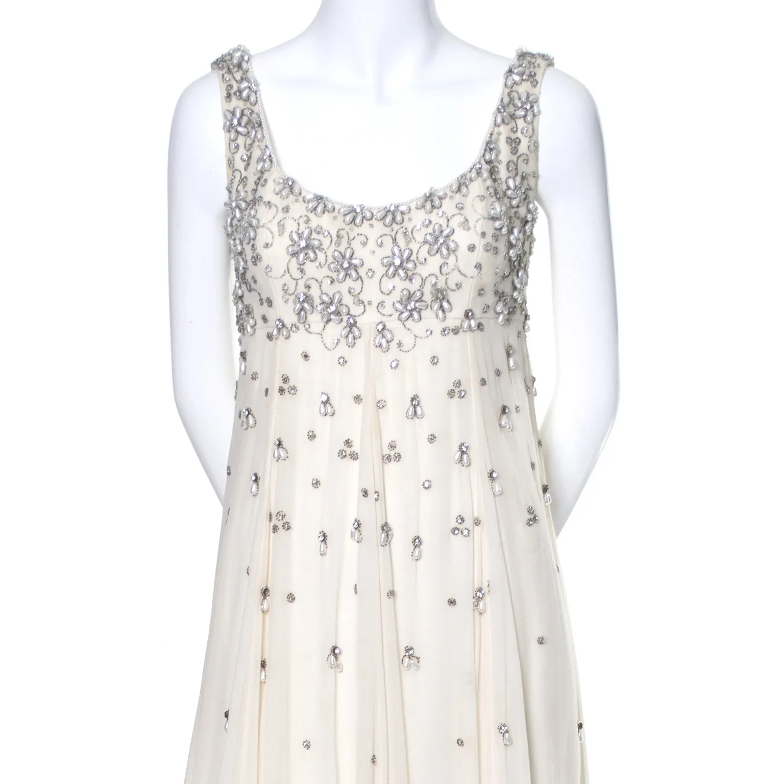 Victoria Royal Beaded Ivory Silk Chiffon Evening Gown Dress And Coat White Mink Cuffs