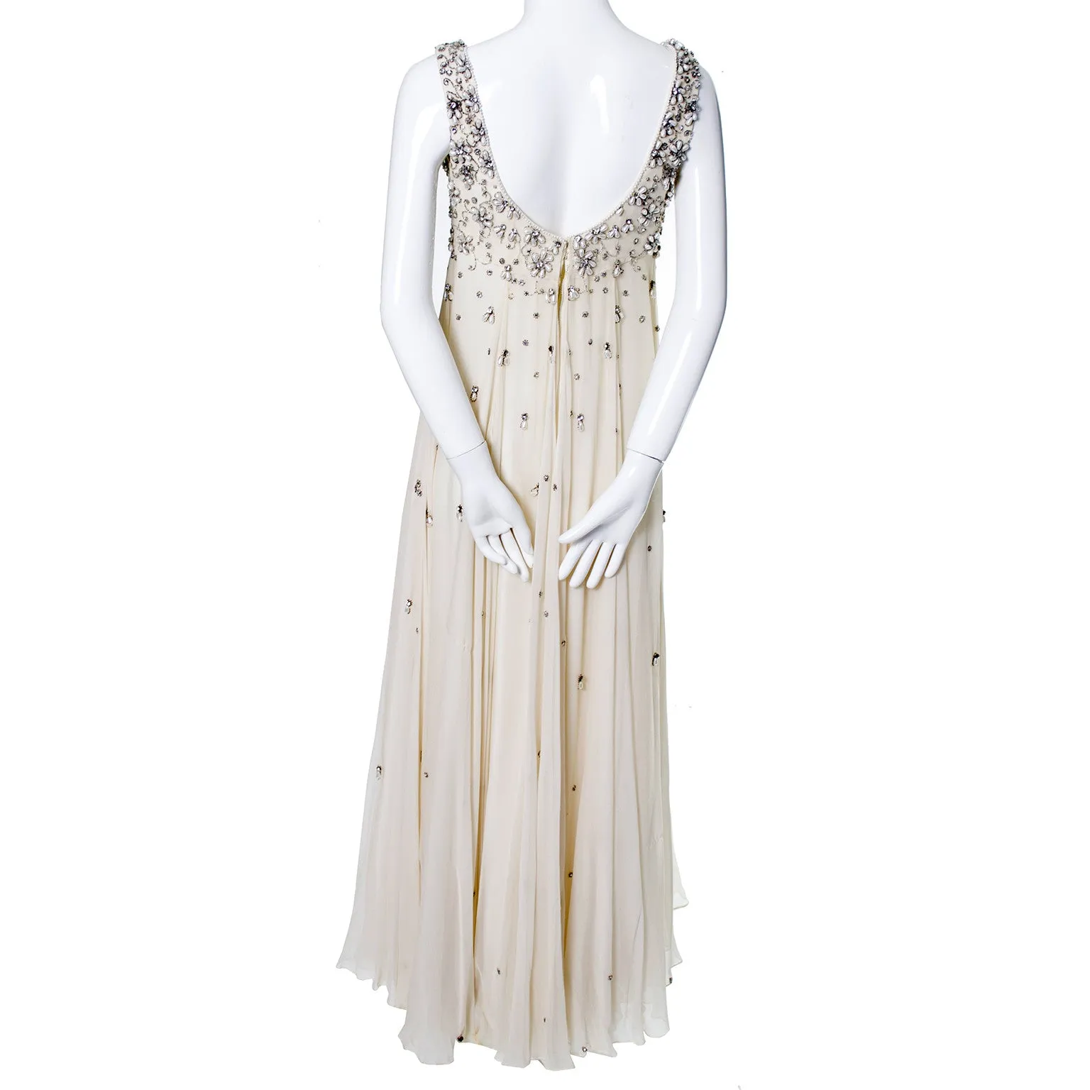 Victoria Royal Beaded Ivory Silk Chiffon Evening Gown Dress And Coat White Mink Cuffs