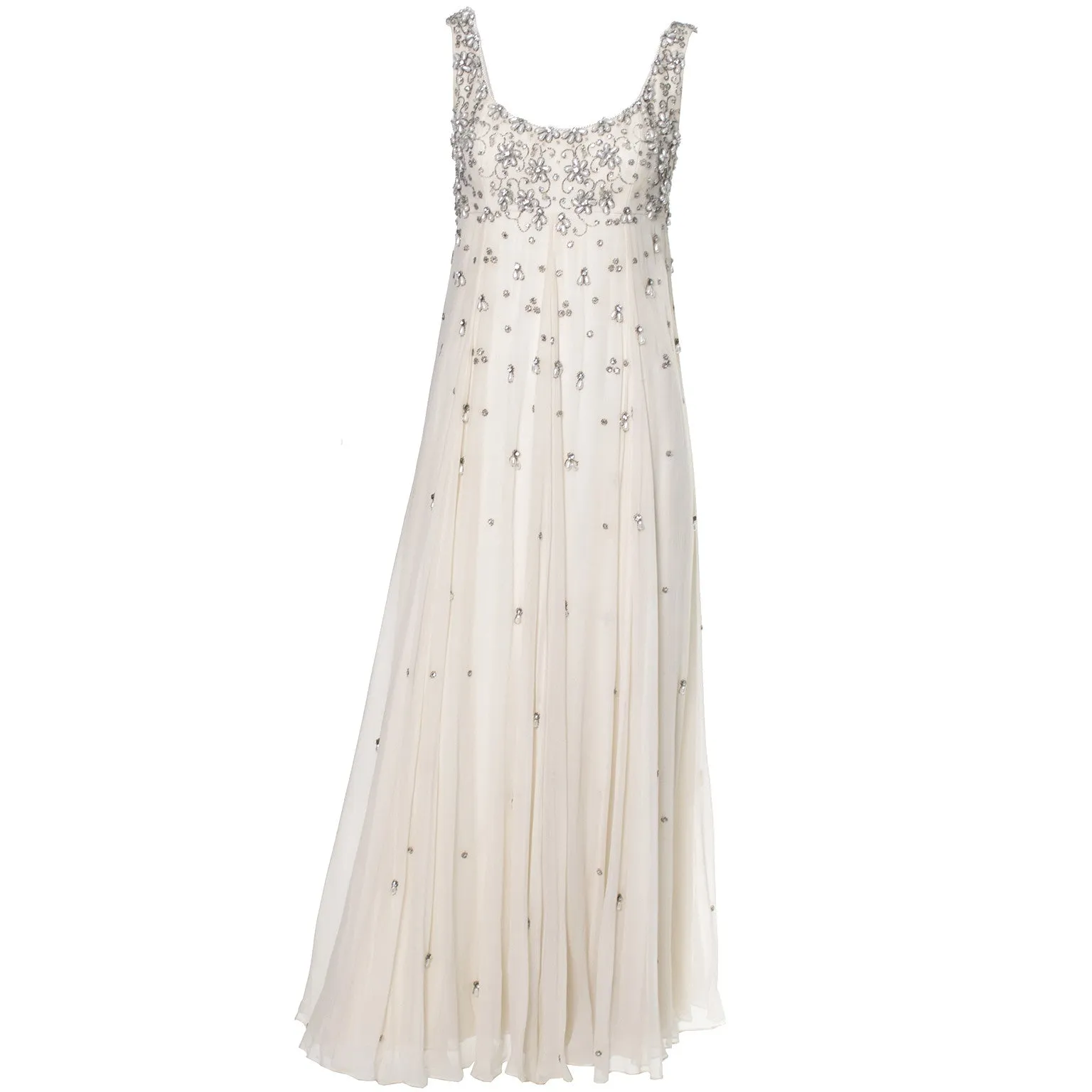 Victoria Royal Beaded Ivory Silk Chiffon Evening Gown Dress And Coat White Mink Cuffs