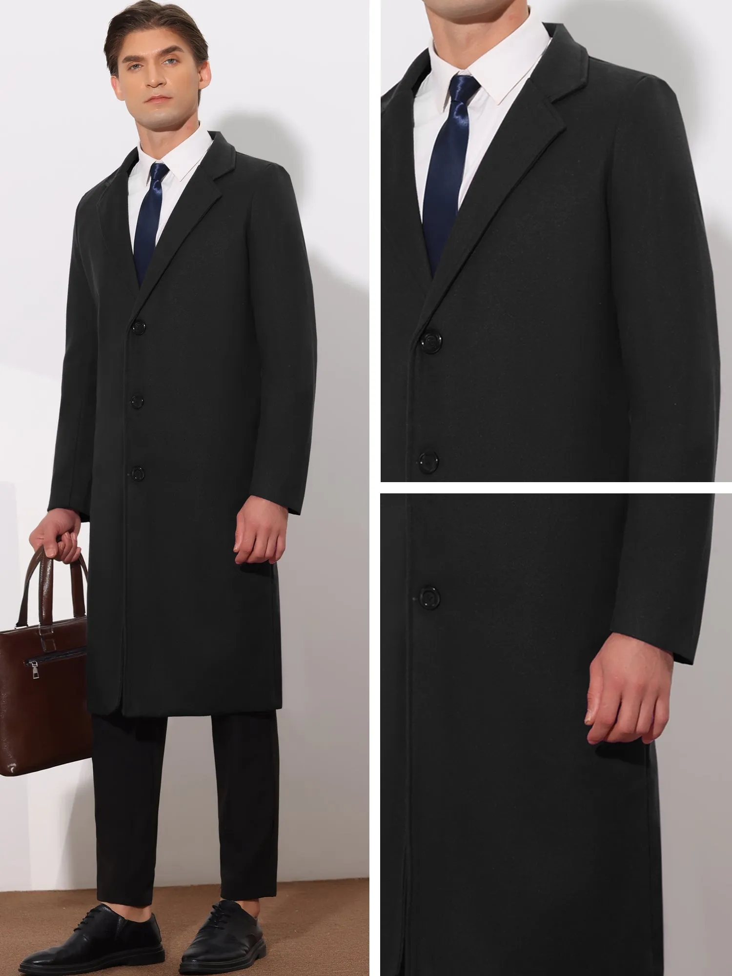 Winter Overcoat for Men's Single Breasted Notch Lapel Formal Trench Coats