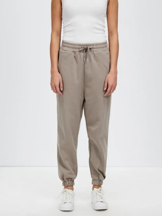 Women's waist belt pocket sports Mocha grey pants by Kaja Clothing - Jovie Trouser