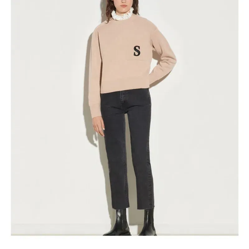 xakxx xakxx Solid Color Knit Autumn Casual Tops for Women's Clothing Elegant Blouses Full Length for Cardigan